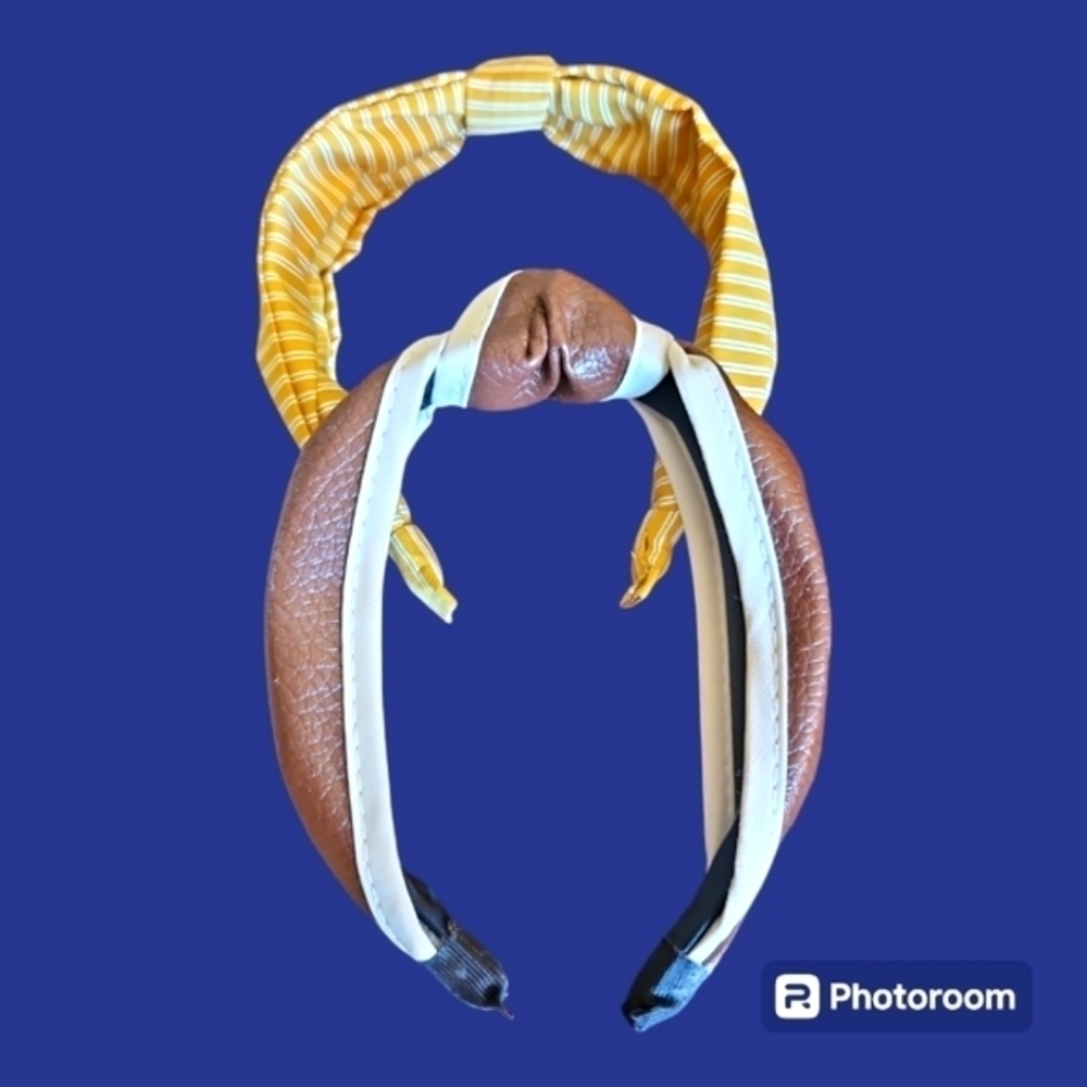 3/$30 Faux Leather and Yellow Striped Headbands